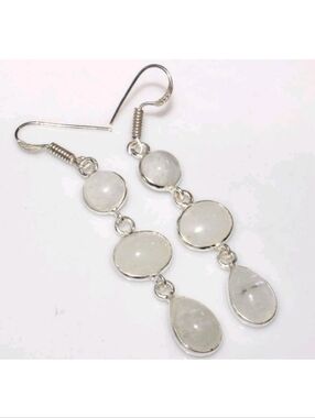 Rainbow Moonstone Gemstone 925 Sterling Silver Handmade Drop Dangle Earrings